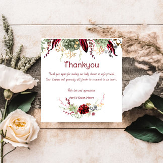 Tarjeta De Agradecimiento Chorro de Bebé Floral Burgundy Elegante