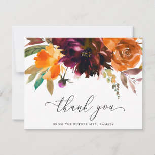 Tarjeta De Agradecimiento Chorro de Boda Floral Elegante Rústico de Otoño