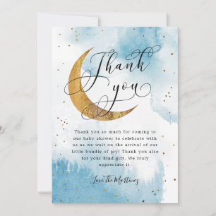 Tarjeta De Agradecimiento Chorro de Luna Estrellas Bebé Azul Rústico Baño