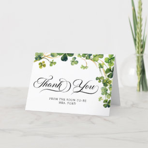 Tarjeta De Agradecimiento Chorro de Novia Afortunado en el Amor Verde Trébol