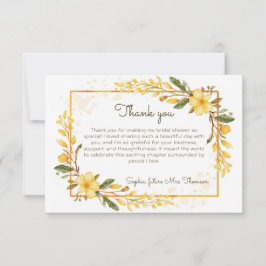 Tarjeta De Agradecimiento Chorro de Novia Floral Acuarela Amarillo Elegante