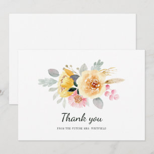 Tarjeta De Agradecimiento Chorro de Novia Floral con Acuarela