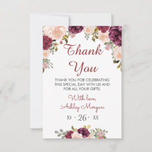 Tarjeta De Agradecimiento Chorro de Verde Burdeos Rojo Marsala Floral Desped