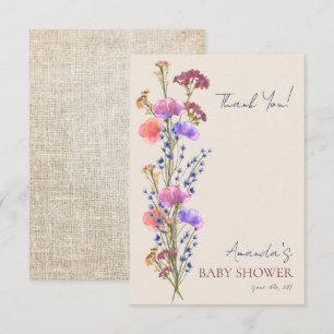 Tarjeta De Agradecimiento Chorro Floral Acrílico Beige Rústico para Baby Sho