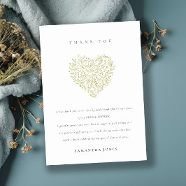Tarjeta De Agradecimiento Chorro Floral Verde Oscuro Mínimo Corazón Desayuno