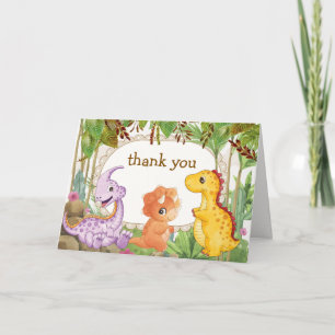 Tarjeta De Agradecimiento Chorro Infantil Dinosaurio Jurásico Selva Tropical