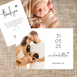Tarjeta De Agradecimiento Chorro Minimalista 2 Foto Baby Shower