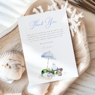 Tarjeta De Agradecimiento Chorro Nupcial Azul de Picnic en la Playa con Aqua