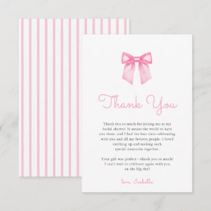 Tarjeta De Agradecimiento Chorro Nupcial de Lazo Rosa Elegante