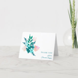 Tarjeta De Agradecimiento Chorro Nupcial Floral Acuarela Azul Turquesa Elega