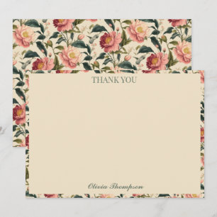 Tarjeta De Agradecimiento Chorro Nupcial Rosa Rústico Beige Flor Personaliza