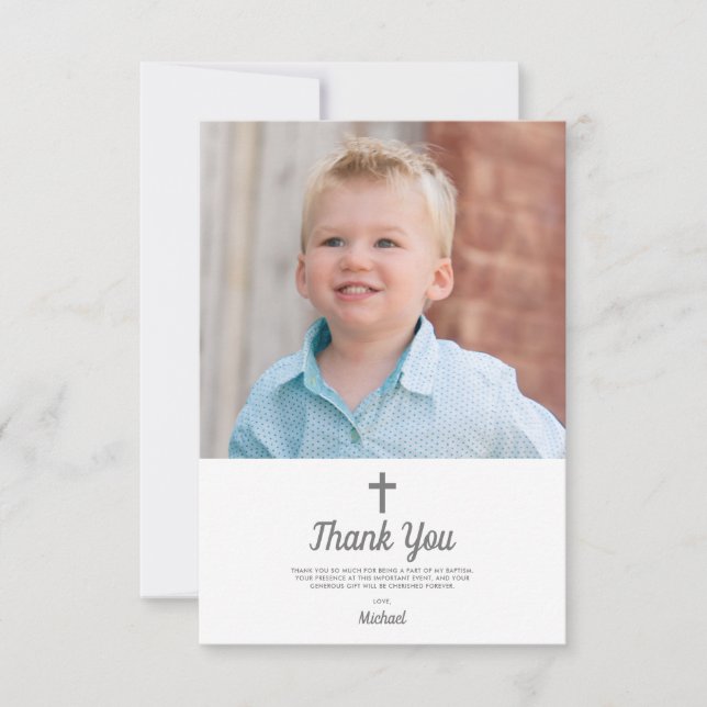Tarjeta De Agradecimiento Christening Baptism Religious Boy Photo (Anverso)