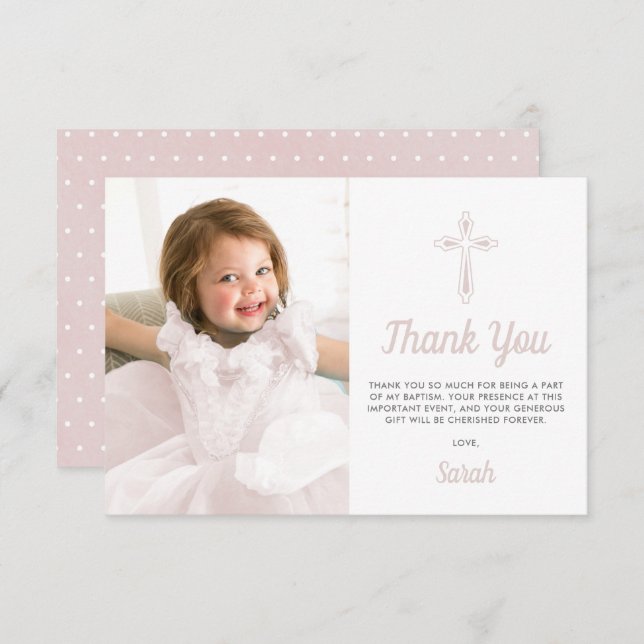 Tarjeta De Agradecimiento Christening Religious Pink Chica Photo Baptism (Anverso / Reverso)