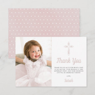 Tarjeta De Agradecimiento Christening Religious Pink Chica Photo Baptism