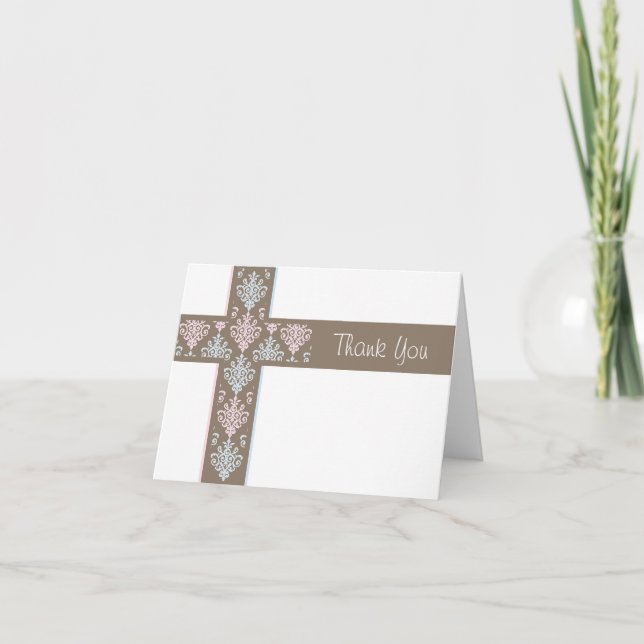 Tarjeta De Agradecimiento Christening Thank You Card | Gemelos (Anverso)