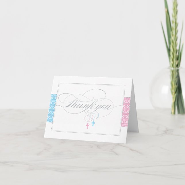 Tarjeta De Agradecimiento Christening Thank You Card | Gemelos (Anverso)