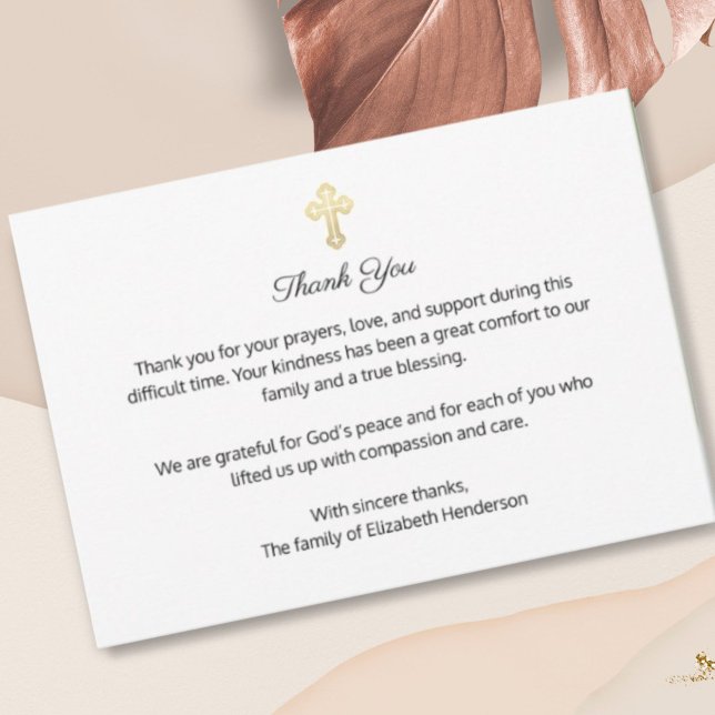 Tarjeta De Agradecimiento Christian Funeral Memorial Gold Cross Thank You (Subido por el creador)