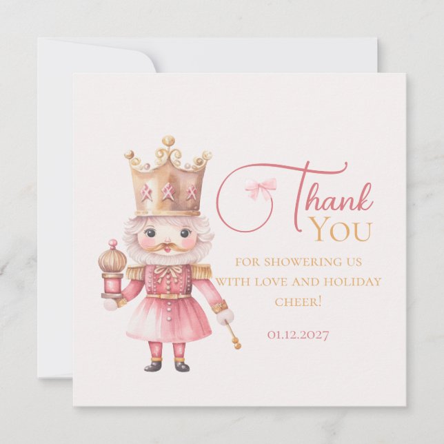 Tarjeta De Agradecimiento Christmas Baby Shower Pink Nutcracker Thank You (Anverso)