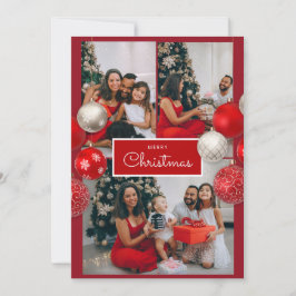Tarjeta De Agradecimiento Christmas Card – Red Bow, 4 Photo, Personalized