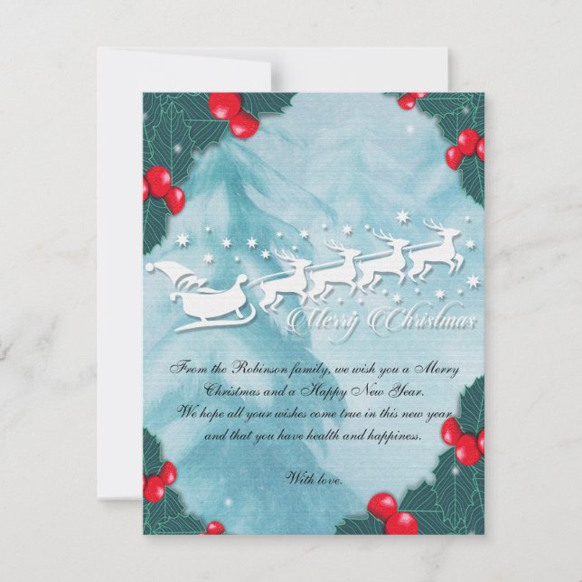 Tarjeta De Agradecimiento Christmas Card With Santa's Reindeer (Anverso)