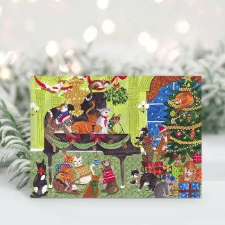 Tarjeta De Agradecimiento Christmas Cats playing Piano Holiday Card