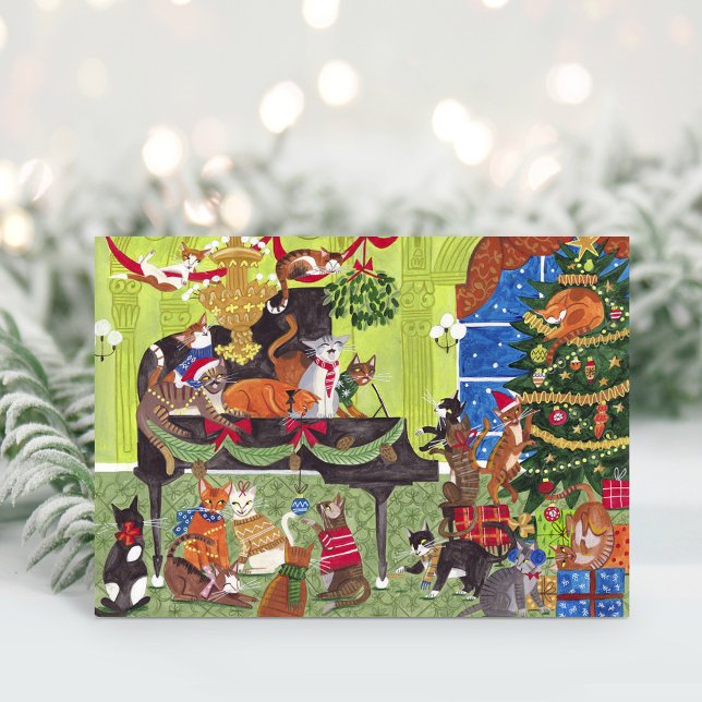 Tarjeta De Agradecimiento Christmas Cats playing Piano Holiday Card (Christmas Cats playing Piano Holiday Card)