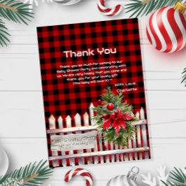 Tarjeta De Agradecimiento Christmas Fence Buffalo Plaid Baby Shower