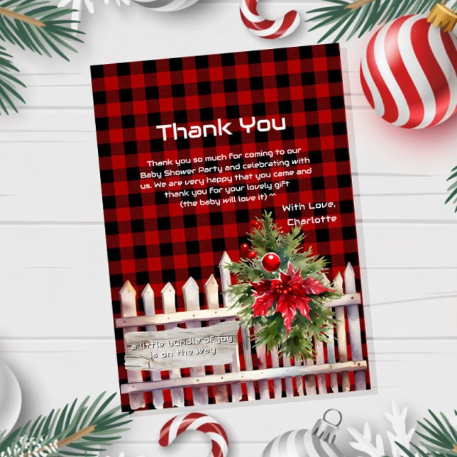 Tarjeta De Agradecimiento Christmas Fence Buffalo Plaid Baby Shower (Subido por el creador)