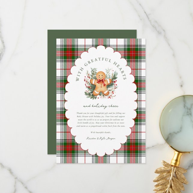 Tarjeta De Agradecimiento Christmas Gingerbread Baby Shower  (Anverso/Reverso In Situ)