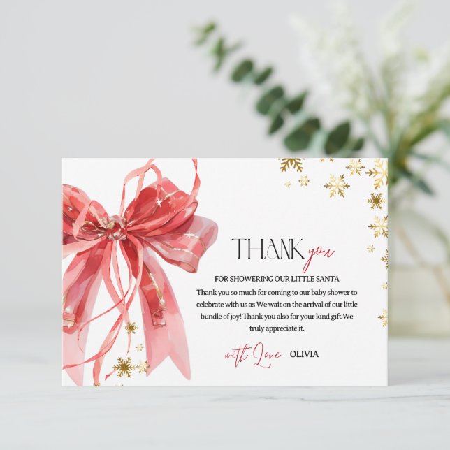 Tarjeta De Agradecimiento Christmas Red and Gold Baby Shower (Anverso de pie)