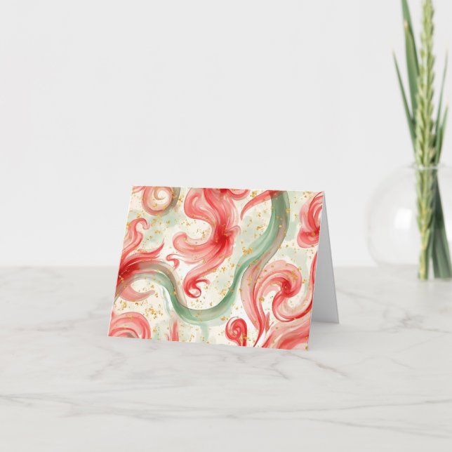 Tarjeta De Agradecimiento Christmas Red and Green swirls  (Anverso)