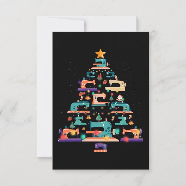 Tarjeta De Agradecimiento Christmas Sewing Machine Xmas Tree Quilter Lover (Anverso)