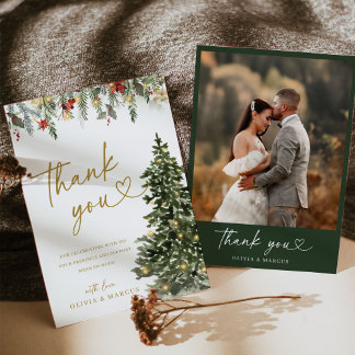 Tarjeta De Agradecimiento Christmas Tree Lights Winter Pine Wedding