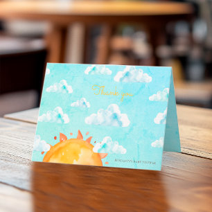 Tarjeta De Agradecimiento Chubasquero de bebé boho nubes sunshine acuarela a