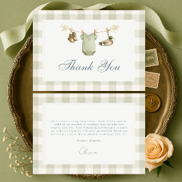 Tarjeta De Agradecimiento Chupamedias de cuadros verde salvia para Baby Show