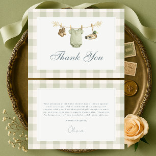Tarjeta De Agradecimiento Chupamedias de cuadros verde salvia para Baby Show