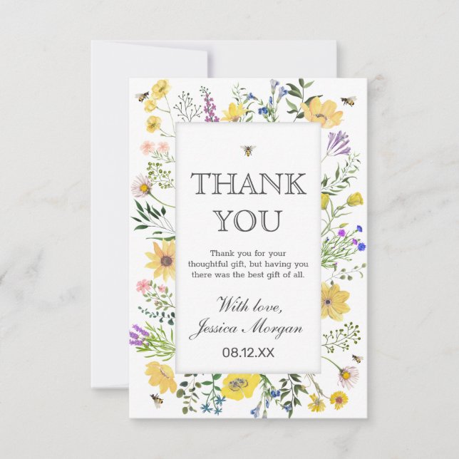 Tarjeta De Agradecimiento Chupete de abeja de acuarela y delicada ducha de b (Anverso)