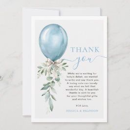 Tarjeta De Agradecimiento Chupete de globo azul acuarela vegetación Baby Sho
