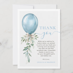 Tarjeta De Agradecimiento Chupete de globo azul acuarela vegetación Baby Sho