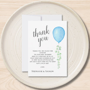 Tarjeta De Agradecimiento Chupete de globo azul de acuarela para baby shower