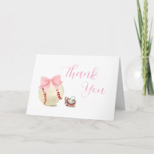 Tarjeta De Agradecimiento Chupete de lazo rosa béisbol deporte niña baby sho