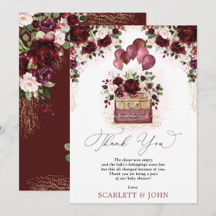Tarjeta De Agradecimiento Chupete de viaje Burgundy Blush Floral Aventura