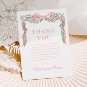 Tarjeta De Agradecimiento Chupete Elegante Rosa con Verde para Baby Shower d