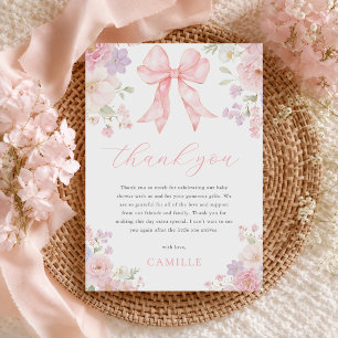 Tarjeta De Agradecimiento Chupete Floral de lazo rosa para Baby Shower