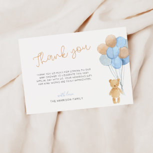 Tarjeta De Agradecimiento Chupete Oso Azul Globos Marrones Baby Shower