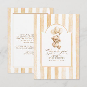 Tarjeta De Agradecimiento Chupete y globos beige y oso de peluche Baby Showe