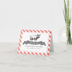 Tarjeta De Agradecimiento Chupetes y Costillas BBQ Cuadrillé Rojo Rústico Sh