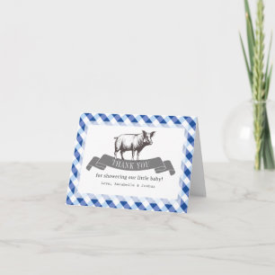Tarjeta De Agradecimiento Chupetes y Costillas BBQ Gingham Naval Rústico Bab