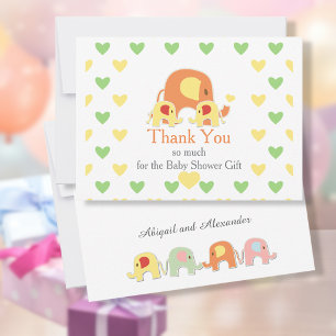 Tarjeta De Agradecimiento Chupetones de elefante para gemelos Baby Shower 
