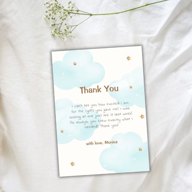 Tarjeta De Agradecimiento Chupinada de Bebé Nube Nueve Estrellas de Género N (Gender Neutral Cloud Nine Stars Baby Shower Thank You Card)